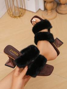 2026 New Comfortable Versatile Pleated Lace Mesh Breathable Sexy High-End Square Toe Open Toe Bow One-Strap High Heel Sandals For Women - Black - View 2