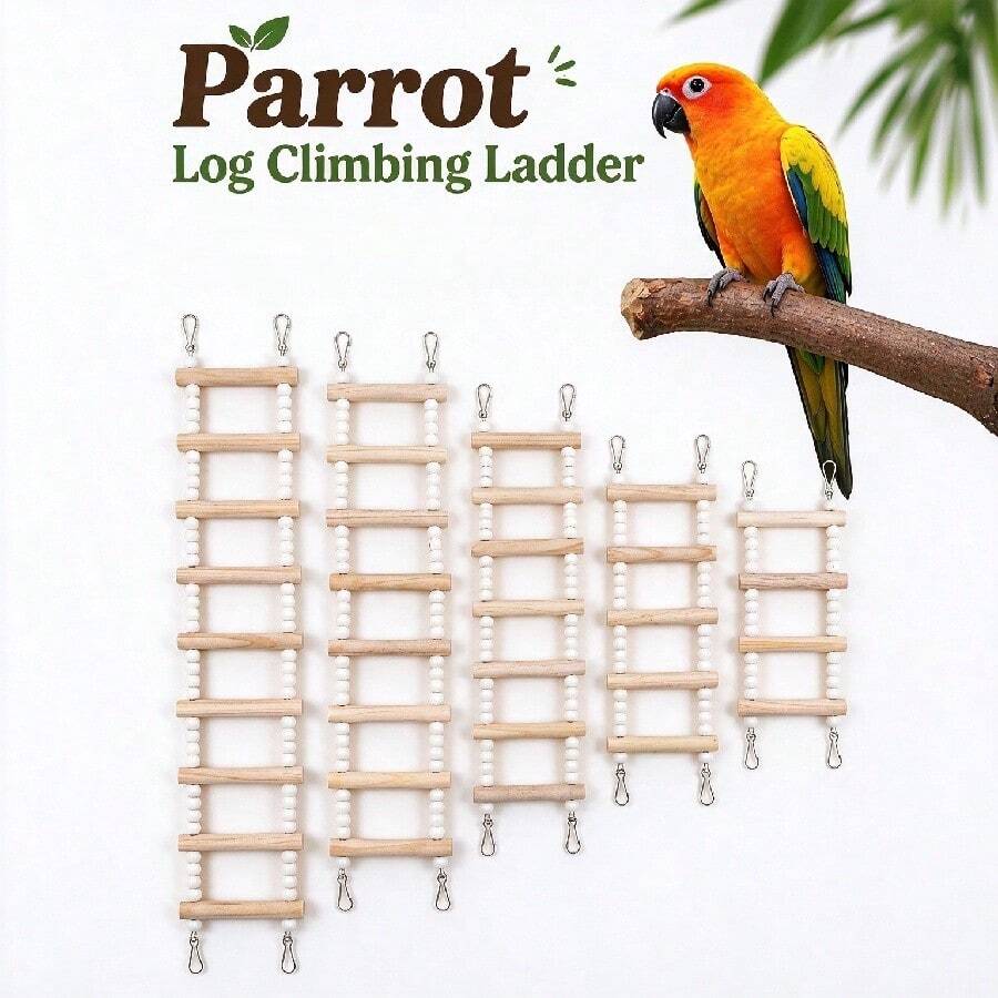 1件裝天然木珠梯子 5階/7階/9階/11階 鸚鵡攀爬梯 鳥類玩具 鳥用品 鳥類訓練用品 鳥籠配件 適用於小型與中型鳥類鸚鵡