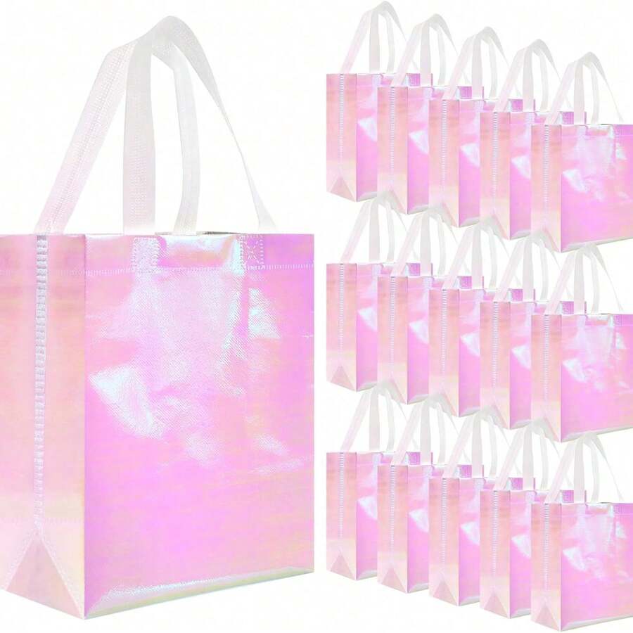 6/10/12pcs Iridescent Holographic Gift Bags, Medium Size, Non-Woven Fabric, Event Gift Solution, Suitable For Birthday, Party, Wedding And Christmas, Rainbow Shiny Design With Handles - Multiple Styles - View 1