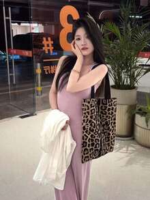 Japanese & Korean Niche Design Ins Style Commute & Outing Casual Leopard Print Shoulder Bag Unisex Large Capacity Underarm Tote Bag - Multicolor - View 9