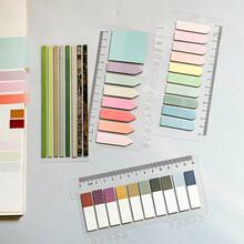 4 Sets/1 Pack Assorted Shapes Index Tabs, Extra Long Ultra Thin Index Labels, Student Reading Labels, Office Indicator Tabs, Book Annotation Labels, Transparent Waterproof Sticky Notes, Colorful Adhesive Labels With PP Card Ruler - one-size - View 4