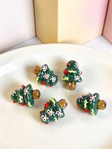 5pcs Green Christmas Tree Beads With Bow, Glossy Resin Pendant Charms For Handmade Bracelets, Necklaces, Phone Chains And Holiday Crafts - Christmas Tree - View 7
