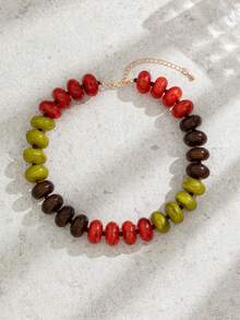 1pc Unique Bohemian Chunky Acrylic Beaded Bracelet For Women Daily Wear - Green+Brown+Red N1691 - View 5