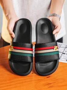 Men's Black Bee Slippers, Plus Size Casual Commute Sandals, Suitable For All Seasons Indoor And Outdoor Wear - Black - View 3