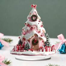 Christmas Tree Shaped House 2D Acrylic Flat Home Living Room Holiday Desktop Decor Assembly Prop - A - View 4