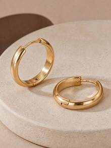 CHICAT 1 Pair Minimalist Classic Gold Plain Hoop Earrings For Women, Simple Round Design, Suitable For Daily Wear Accessories - Gold - View 1