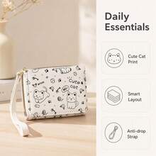 Japanese Style Compact Slim Card Holder With Multiple Slots, Anti-Demagnetization Card Case, Portable Cute Cat Print Coin Purse - Black - View 4