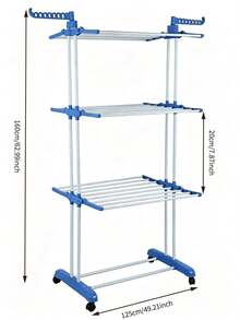 Foldable Extra Large 4-Tier Clothes Drying Rack, Equipped With Universal Wheels, Side Hooks, Large Drying Space, Stable Structure, Space Saving, Suitable For Balcony, Laundry Room, Indoor And Outdoor, Adjustable Movable Clothes Drying Rack. - Random Color - View 3