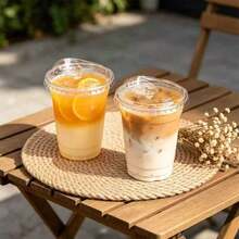 16oz/14oz Set Clear Cups With Lids, Sturdy Flat Lid Iced Coffee Cups, Smoothie Cups, For Cold Drinks, Juices, And Milkshakes - Halloween/Christmas/Birthday Party Essentials - Transparent - View 5