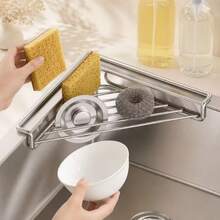 1pc Stainless Steel Triangle Sink Drain Rack, Space-Saving Storage Holder For Sponges, Dish Soap, Dishcloths, Brushes, Wipes, Kitchen Countertop Organizer, Household Kitchen Utensil - Multi-color - View 8