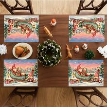 2pcs Christmas Gnome Sleigh Snowy Village Printed Placemat Winter Xmas Tree Gift Pattern Heat Resistant Table Mat Home Kitchen Holiday Tabletop Decoration - Mauve Purple - View 9