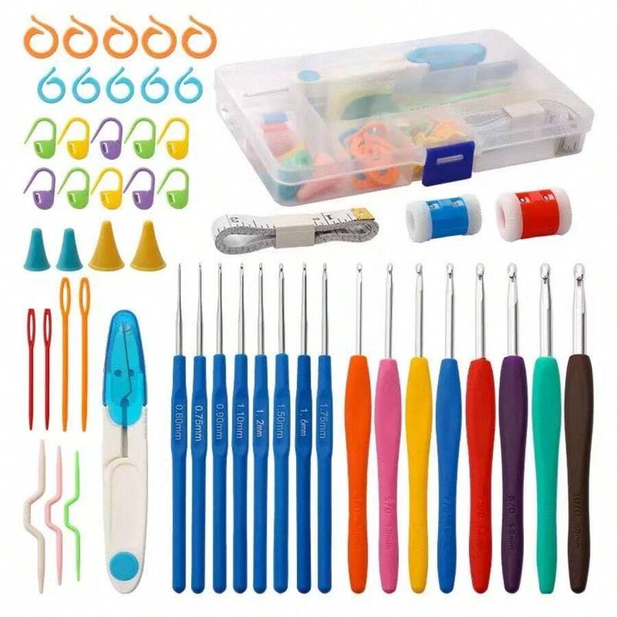 EDCUEBE7 16 Sizes Crochet Hook Set 0.6mm-6mm, 53 Pack | Yarn Crochet Kit For Beginners, Knitting Needles With Ergonomic Handles For Arthritic Hands - Multiple Styles - View 1