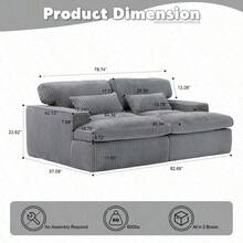 Double Chaise Lounge Chair Indoor Oversized Upholstered Sleeper Cloud Couch Deep Seat Luxury Sofa Bed Sectional Sofa Chaise Loveseat Corduroy Reading Chair For Living Room No Assembly Required Grey - Gris - Ver 3