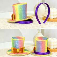 Rainbow Color Mini Top Hat Headband With Multicolor Feathers, Rainbow Feather Headband Top Hat For Halloween Party, Tea Party Decoration - Top Hat Headband - View 6