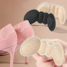 6pcs Beige High Heel Self-Adhesive Heel Pads, Anti-Slip Anti-Chafing Heel Cushions, Soft Comfortable Sponge Filled Heel Pads, Heel Protection Pads - Beige - View 2