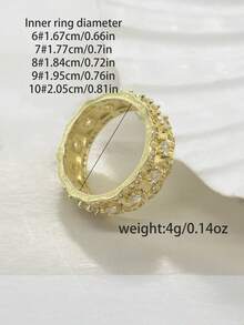1pc Luxury Vintage Gold-Plated Double Row Zirconia Roman Pattern Ring, Unisex Daily Party Versatile Jewelry, Perfect Gift For Friends On Christmas, Halloween, Birthday - Gold - View 8