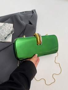 Green Mirror Evening Clutch Bag,Shiny Metallic PU, Two-Tone Gold Silver Metal Ring Clasp, Modern Luxury Style,Handbag For Wedding Prom Cocktail Party - Green - View 5