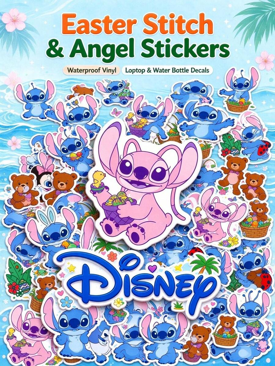 50PCS/150PCS Disney Stitch Mickey Mouse Stickers, PVC Waterproof Cute Cartoon Decals, Self-Adhesive Colorful Stickers For Phone Case Laptop Notebook, School Office Supplies, Scrapbook, Planner, Journal, DIY Crafts, Party Decor, Gift Sealing - Multicolor - View 1
