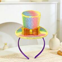 Rainbow Color Mini Top Hat Headband With Multicolor Feathers, Rainbow Feather Headband Top Hat For Halloween Party, Tea Party Decoration - Top Hat Headband - View 5