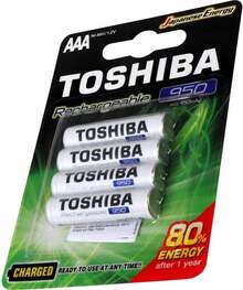 Toshiba R03 950mAh BL4 Rechargeable AAA (R03) Batteries. These 950mAh Rechargeable Batteries With Ni-MH Technology Are Pre-Charged And Ready To Use. Ideal For Compact Electronic Devices, They Retain Up To 80% Of Their Energy After One Year. - View 5