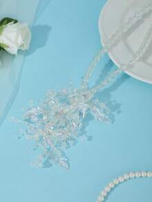 Transparent AB Crystal Beaded Floral Headband For Bridal Wedding Photoshoot Formal Occasion Hair Decor - White - View 6