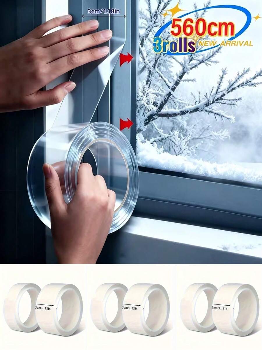 1/3 Rolls 500CM Winter Draft Sealing Tape, 1.18 Inch Width, Strong Adhesion Window Insulation Film, Windproof, Waterproof, No-Damage Sealing Strip, High Viscosity For Winter Warmth Protection, Door And Window Draft Sealing Tape Self-Adhesive Spring Door And Window Gap Draft Sealing Strip Window Seam Single-Sided Adhesive Sealing Tape. - Multi-color - View 1