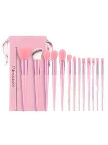 1 Set Complete High-Quality Professional Makeup Brushes, Including 13 Makeup Brushes + 1 Makeup Sponge + 2 Round Brushes + 1 Storage Bag. Soft And Fluffy Foundation Brushes, Contour Brushes, Perfect Gift To Meet Girls' Beauty Needs - Multicolor - View 2