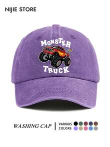 Fun Monster Truck Red Big Foot Off-Road Truck Pattern Hat, Vintage Washed Distressed Baseball Cap, Street Style Personalized Baseball Cap - A - View 12