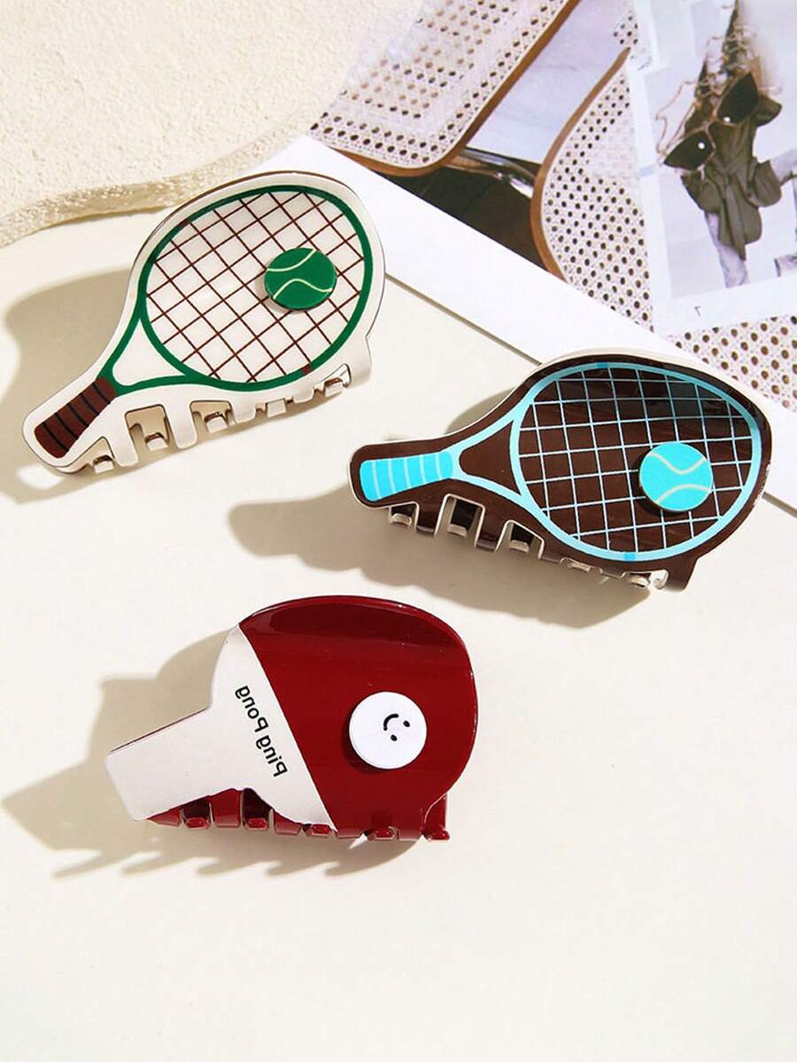 1pc Fun Personalized Football Tennis Racket Claw Clip, Sweet Exquisite Medium Hair Claw Design Hair Clip, Women's Cute Fashion Daily Commute Sports Hair Clip - Multicolor - View 1