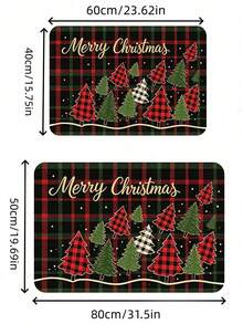 1pc Red Green Black Plaid Christmas Tree Pattern Doormat, Gold Christmas Art Lettering, Dotted Decoration, Autumn/Winter New, Velvet Home Decor Small Rug, Suitable For Living Room, Bedroom, Office, Dining Table, Coffee Table, Entrance, Bathroom, Comfortable, Beautiful, Easy To Clean, Christmas Decoration - A - View 8