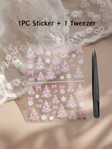 1pc Sweet Girl Style Christmas Tree Snowflake Bow Face Decoration Sticker, Self-Adhesive Christmas Theme Face Sticker With Tweezers, Eye & Cheek Holiday Makeup Sticker For Christmas Party Photo Shoot Atmosphere - Multicolor - View 9