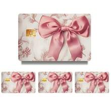 4pcs Vintage Pink Ribbon Bow Bank Card Stickers, Removable No Residue Waterproof Scratch-Resistant Credit Card Decorative Stickers - View 1