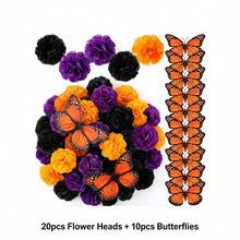 MEHELANY 30/10/5 pieces Artificial floral arrangement of calendula and carnation with monarch butterfly decoration, faux flower decor for Mexican altar, autumn wedding, Halloween party backdrop, fireplace door arch decoration, DIY crown craft materia - Amarillo - Ver 4