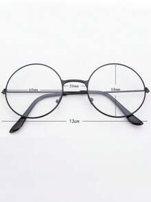 1pc Vintage Round Frame Unisex Non-Prescription Glasses - Black - View 4
