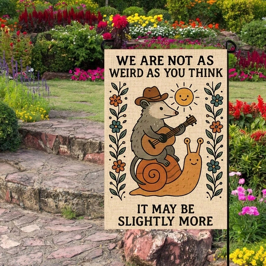 1pc Garden Flag, Printed With Cartoon Pattern Of An Opossum Wearing A ...