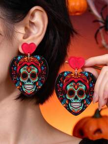 1 Pair Halloween Exaggerated Funny Creative Skull Heart Pendant Earrings - Multicolor - View 10