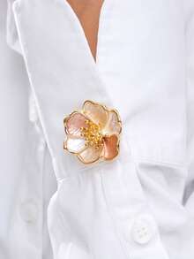 Cring Coco 2pcs Fashion Enamel Flower Button Cover For Women Accessories Gradient Petal Floral Shirt Cuff Collar Decor Pin Daily Party Dating Outfit Decoration - Flowers - View 10