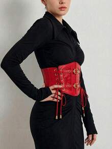 1pc Women's Renaissance Accessory Red Gothic Style Fashion PVC Leather Harness, Suitable For Halloween Party Or Daily Wear - Red - View 5