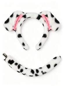 2pcs Set Cute Cartoon Spotted Dog Ear Headband And Tail Set, Animal Hair Accessories Plush Headband And Tail, Cosplay Performance Costume Props - Multicolor - View 5