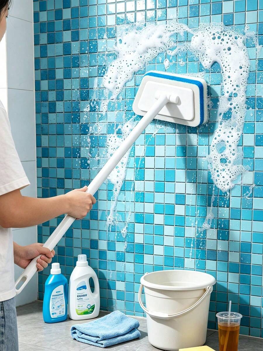 1pc Long Handle Tile Cleaning Brush, Ergonomic Non-Slip Handle Brush, Suitable For Bathroom Walls, Floors, Bathtubs, Multi-Functional Household Surface Cleaning Tool, Bathroom Accessories, Bathroom, School, Home Accessories, Cleaning, Cleaning Tools, Dusting Brush