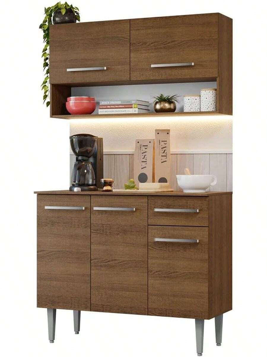Cocina Integral Modular 105cm Emilly 03 - Marrón/Negro - Marrón - Ver 1