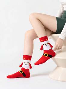 1/2/4 đôi tất nữ cổ trung bình Noel phong cách ngẫu nhiên, họa tiết 3D lông xù hình cánh tay và cây thông Noel, tất sáng tạo vui nhộn, phù hợp cho tiệc lễ hội và làm quà nhét tất Noel - Nhiều màu - Xem 4