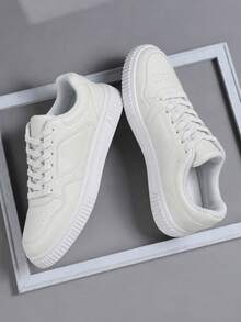 Women's Platform Casual Sneakers With Mirror Glitter Patchwork Design, Street Party Shoes - White - View 4