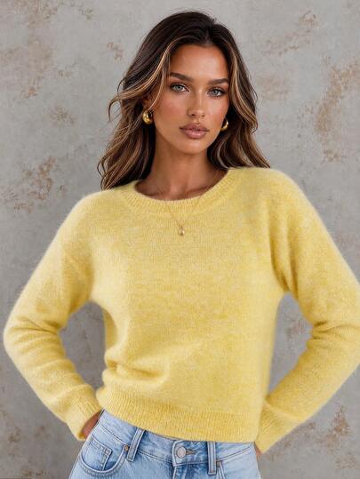 HYJ WEAR Cream & Multicolor Sweater, Autumn/Winter Solid Color Wool Blend, Autumn Outfit, Daily Commute, Halloween, Christmas