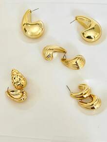 8PCS Gold Fashion Jewelry Earring Set, Vintage Niche Exaggerated Different Style Oversized Water Drop Stud Earrings, Suitable For Women's Daily/Party/Wedding/Gift And Multiple Occasions - Gold - View 3