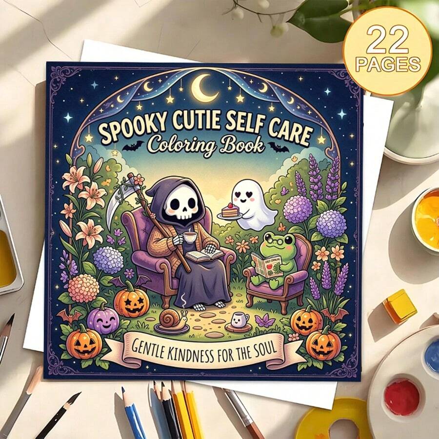 Spooky Cutie Self Care Coloring Book For Adults, Cute Gothic Halloween Coloring Pages, Gentle ...