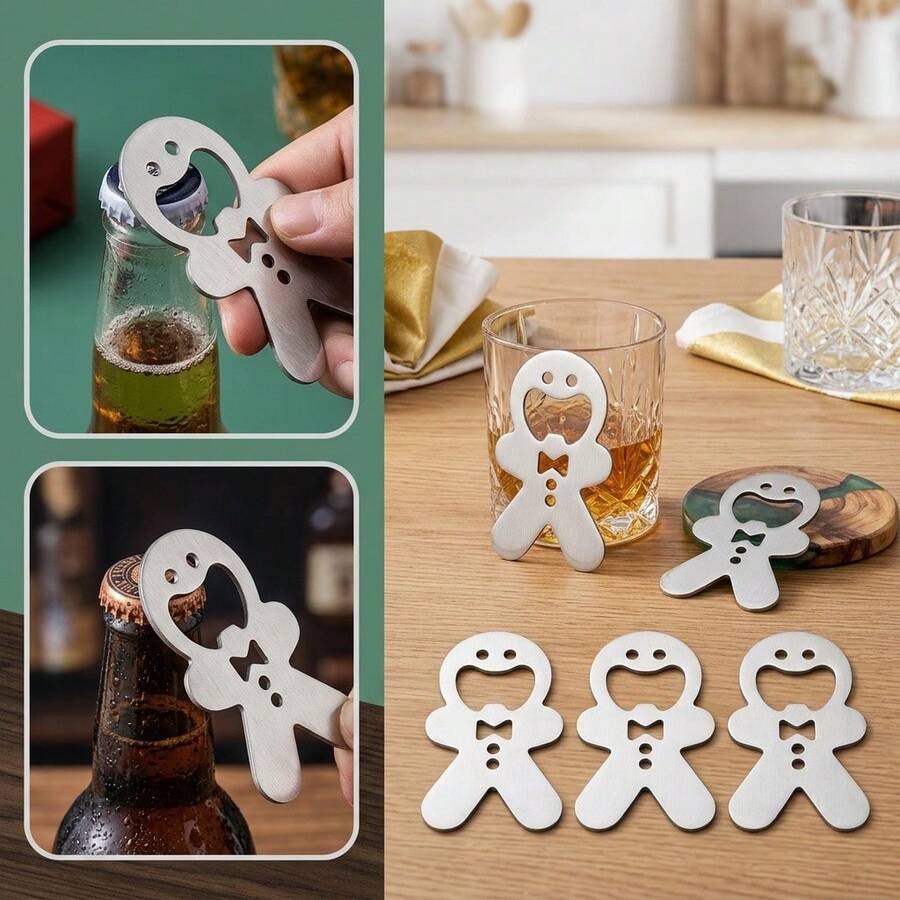 Multi-Pack Stainless Steel Bottle Opener Set - Perfect For Beer, Soda, Kitchen Use And Holiday Decor (New Year Gift), Party Essential, Holiday Design, Fashion Design, Great For Bar Owners - View 1
