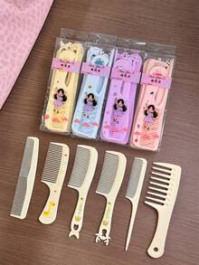 6pcs Cartoon Comb Set, Plastic Hair Combs With Wide Tooth, Fine Tooth And Pointed Tail Comb, Cute Macaron Color Detangling Comb Set Suitable For Women And Girls, Anti-Static Styling Comb Set For Daily Hair Care - Multicolor - View 7
