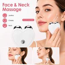 Electric Facial Massager, Dual Roller Facial Massage Tool, Heart-Shaped Portable Beauty Device, Suitable For Face And Neck, One-Button Operation, 200mAh - White - View 2