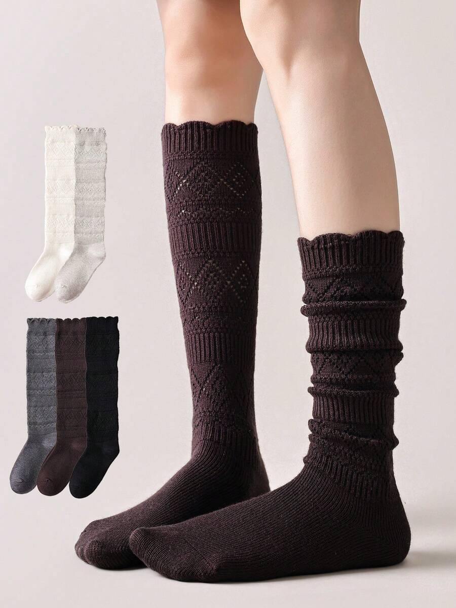 1/5 Pairs Women's Cashmere Warm Non-Bulky Knee-High Socks, Thickened Long Socks For Winter - Multicolor - View 1